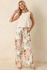 MINKPINK Dolce Multi Vintage Postcard Print Drawstring Pants