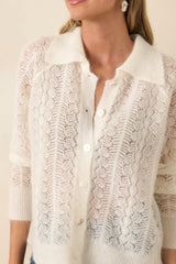 FRNCH Kristin Ivory Openwork Knit Cardigan