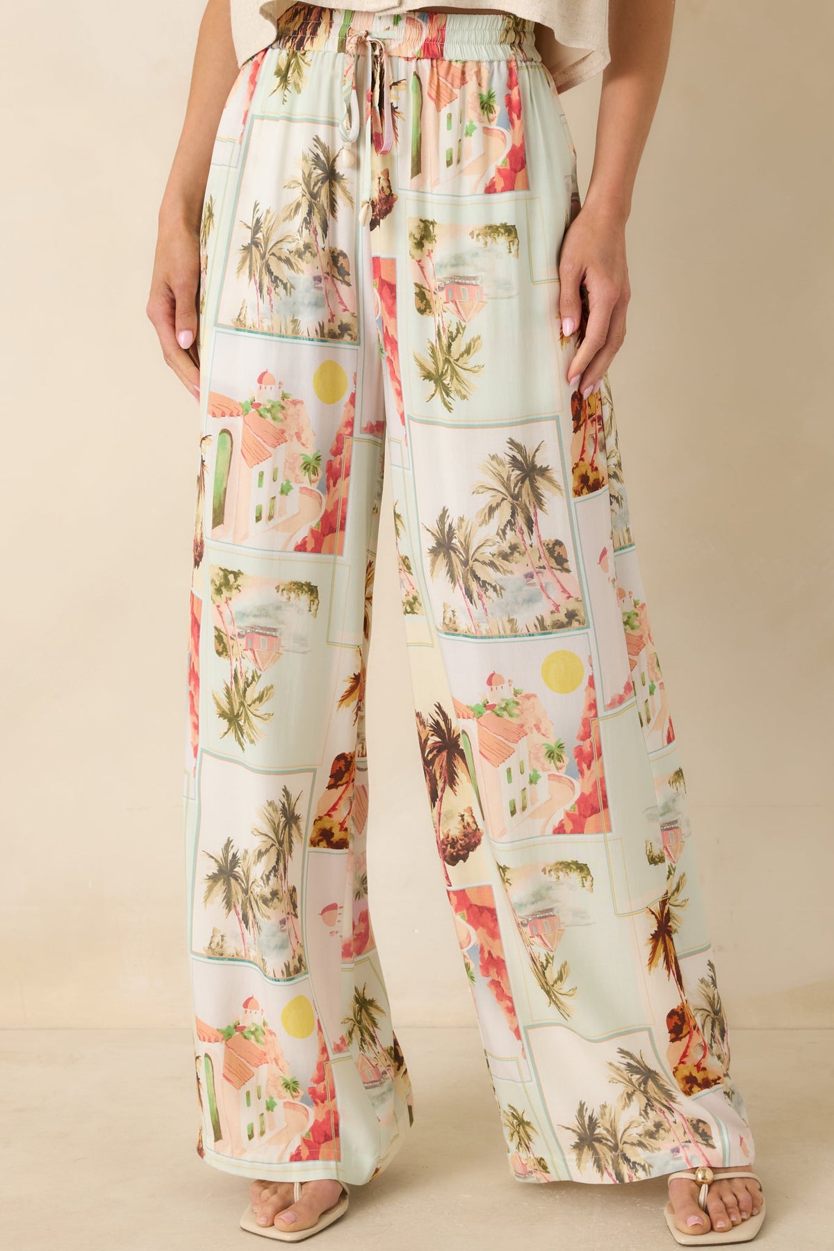 MINKPINK Dolce Multi Vintage Postcard Print Drawstring Pants