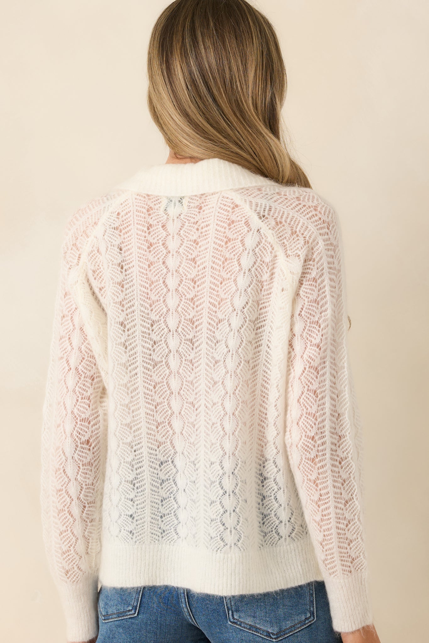FRNCH Kristin Ivory Openwork Knit Cardigan