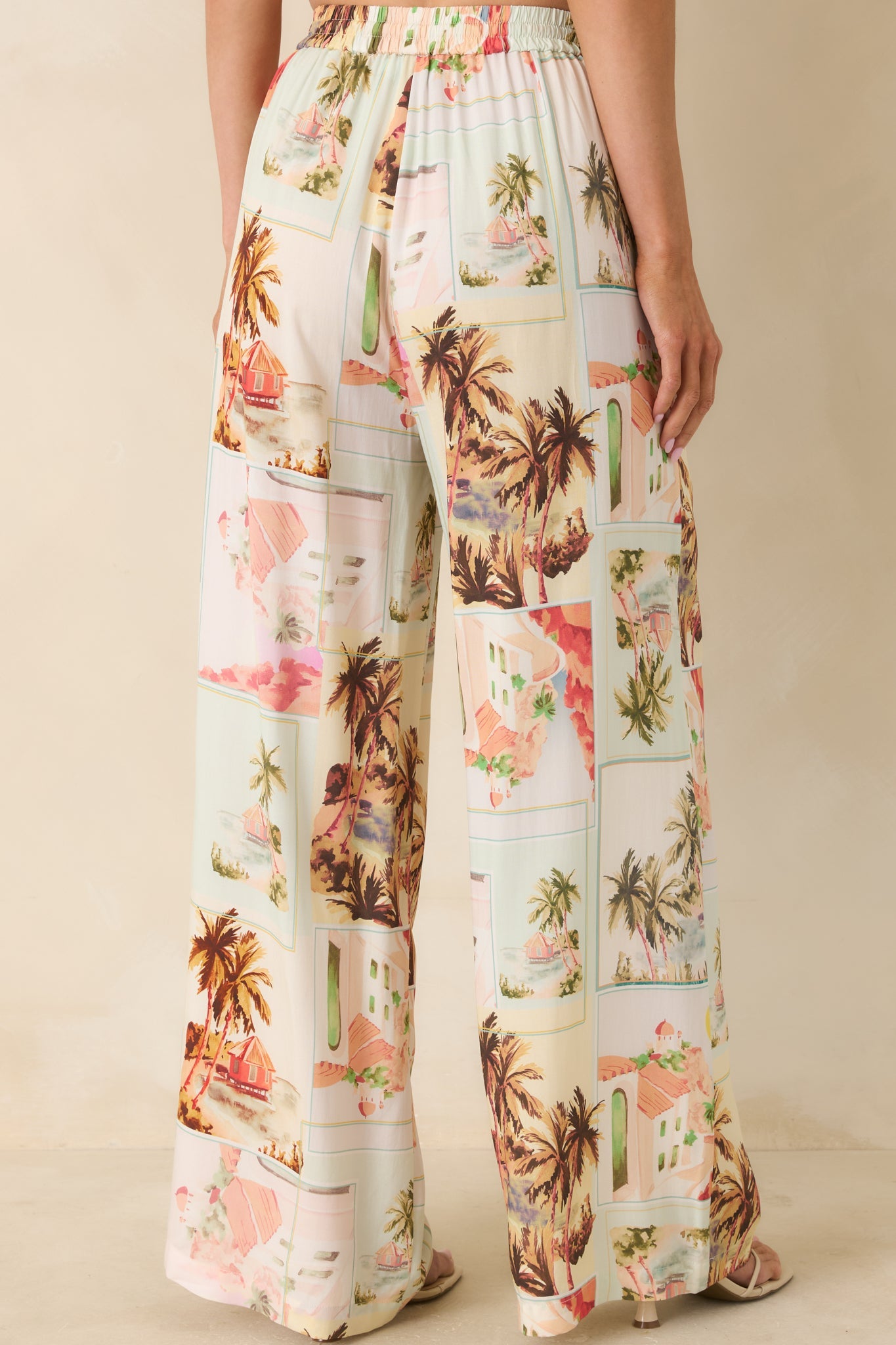 MINKPINK Dolce Multi Vintage Postcard Print Drawstring Pants