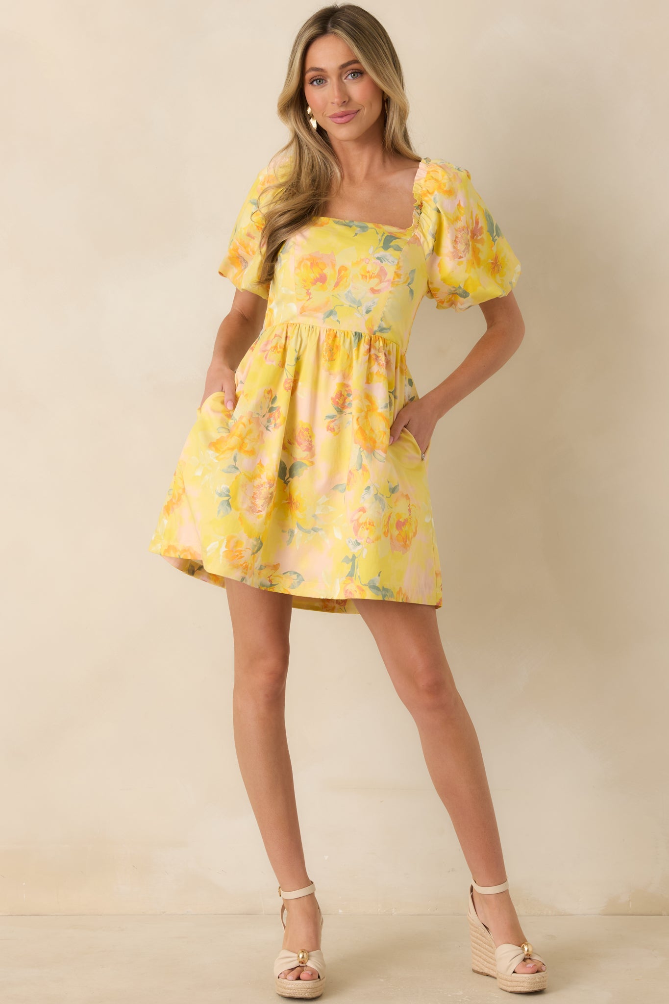 Prosperina Eloise Butter Yellow Multi Floral Cotton Mini Dress