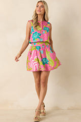 Prosperina Hadley Pink Multi Chinoiserie Cotton Mini Skirt