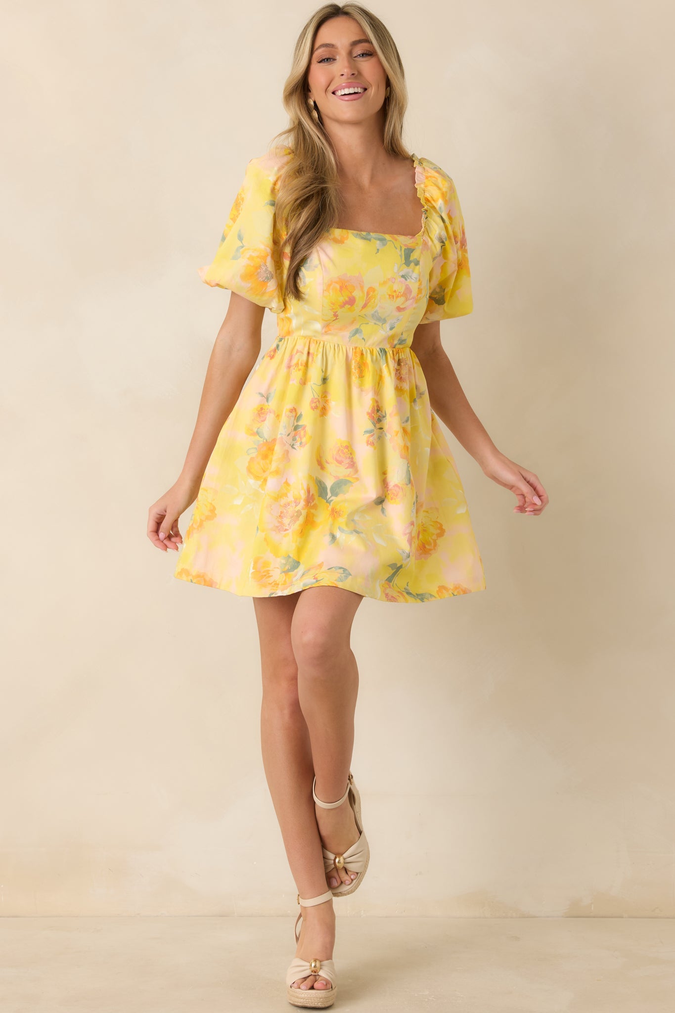 Prosperina Eloise Butter Yellow Multi Floral Cotton Mini Dress