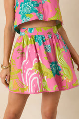 Prosperina Hadley Pink Multi Chinoiserie Cotton Mini Skirt