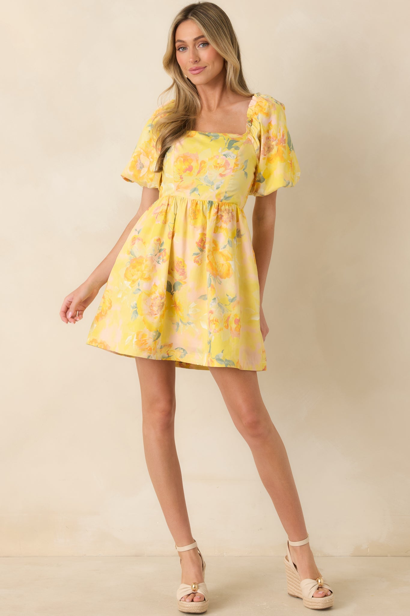 Prosperina Eloise Butter Yellow Multi Floral Cotton Mini Dress