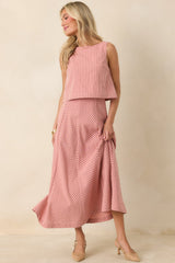 MINKPINK Paloma Coral Pink Stripe Midi Skirt