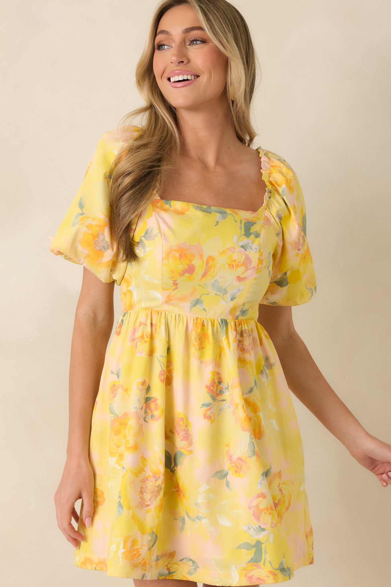 Prosperina Eloise Butter Yellow Multi Floral Cotton Mini Dress