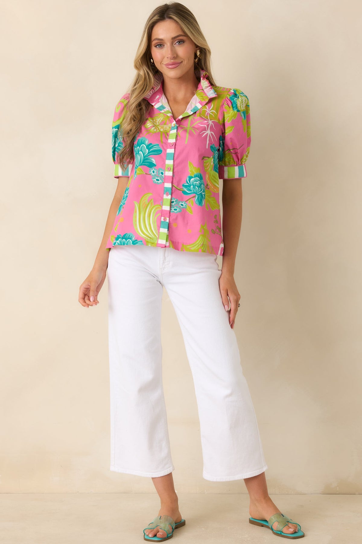 Prosperina Collier Pink Multi Chinoiserie Cotton Button-Front Top