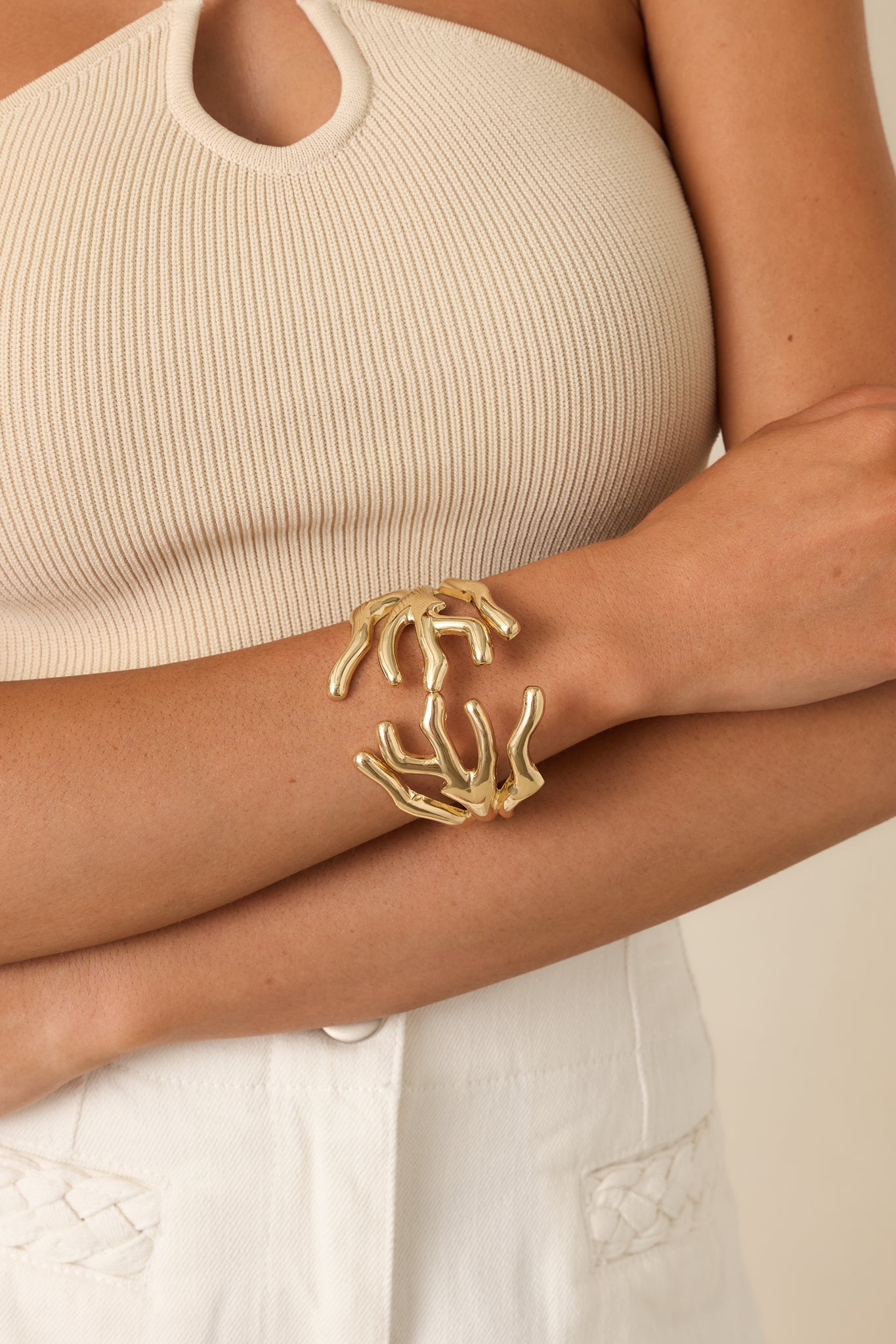 Riviera Reef Gold Sculptural Hinged Cuff Bracelet