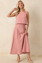 MINKPINK Paloma Coral Pink Stripe Midi Skirt