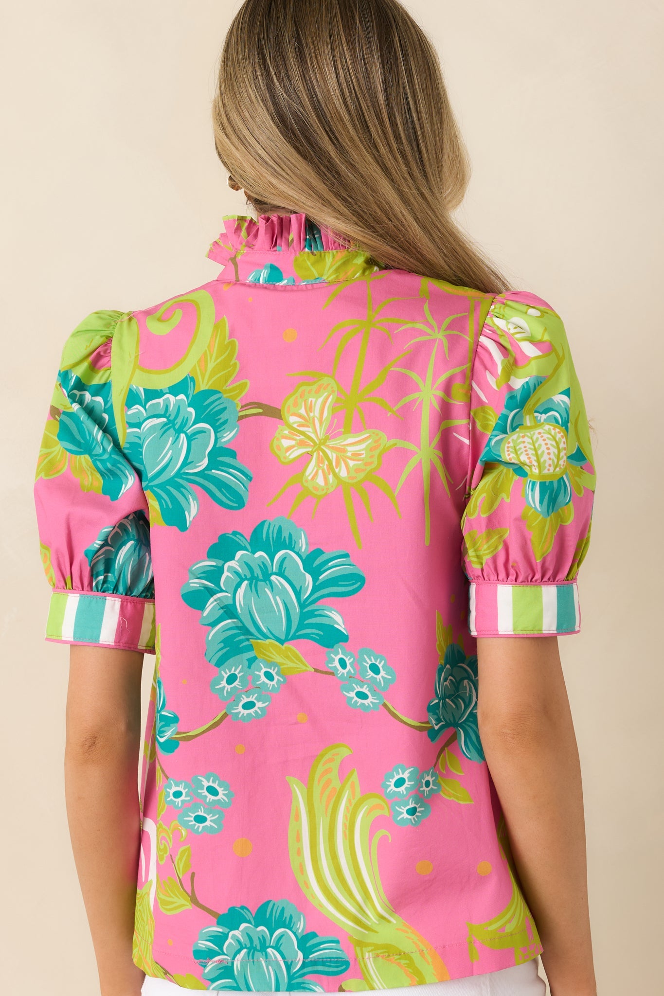 Prosperina Collier Pink Multi Chinoiserie Cotton Button-Front Top