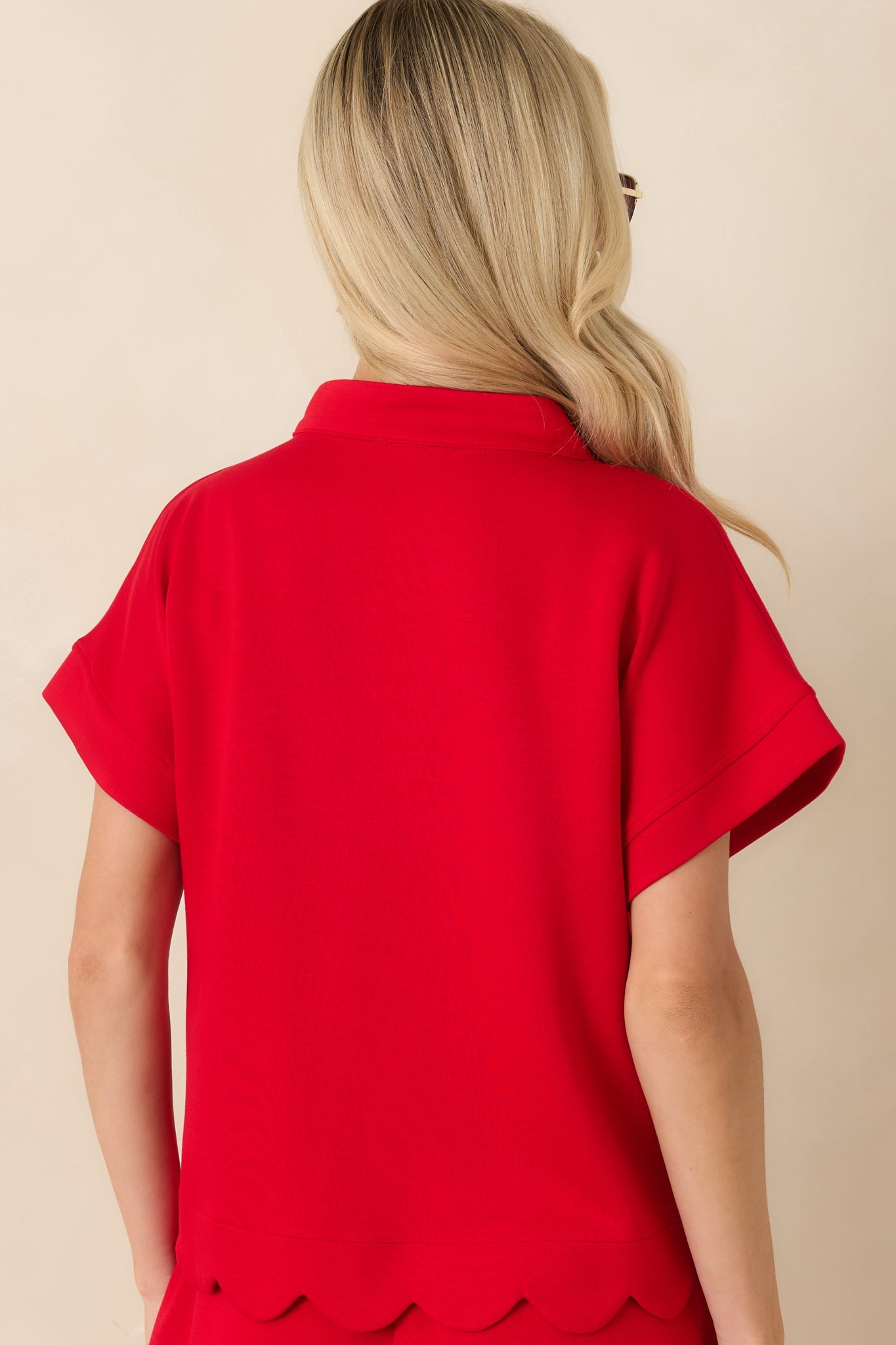 First Class Flirt Red Scalloped Hem Top