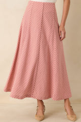 MINKPINK Paloma Coral Pink Stripe Midi Skirt