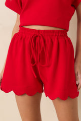 First Class Flirt Red Scalloped Hem Shorts