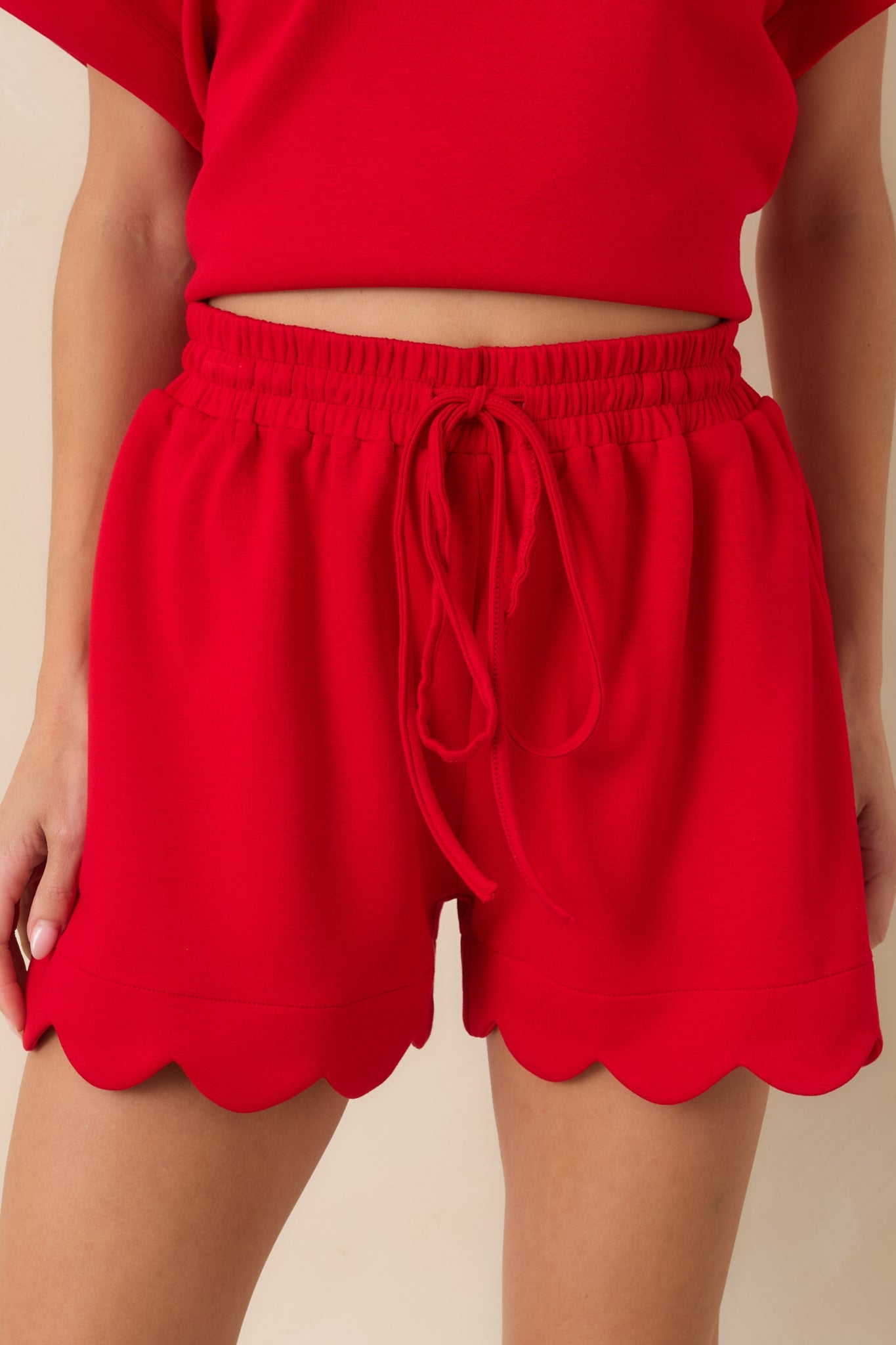 First Class Flirt Red Scalloped Hem Shorts