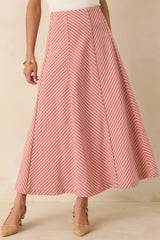 MINKPINK Paloma Coral Pink Stripe Midi Skirt