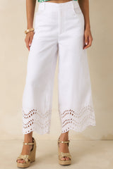 Eyelet It Be White Linen Embroidered Eyelet Wide Leg Pants