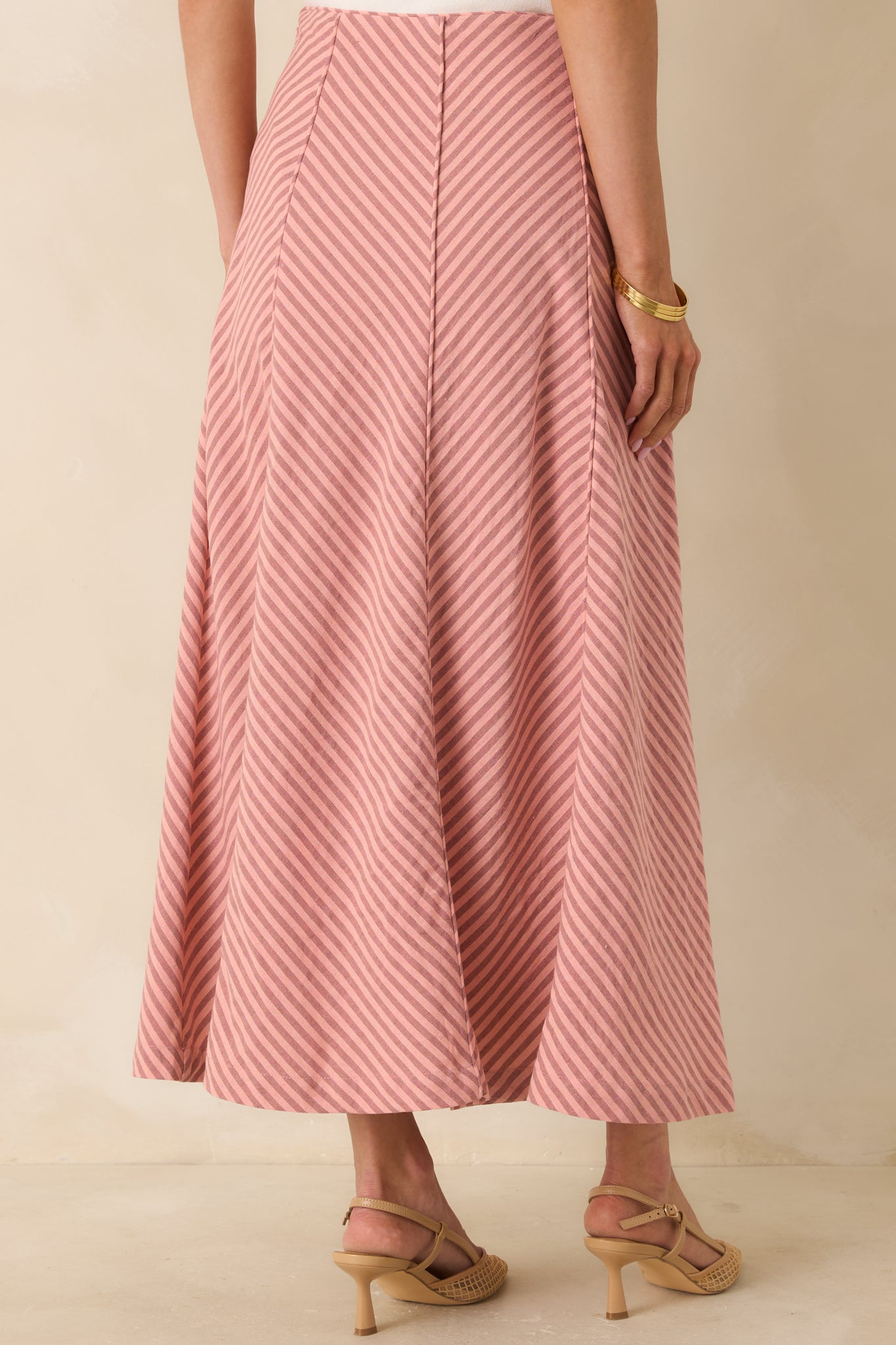 MINKPINK Paloma Coral Pink Stripe Midi Skirt