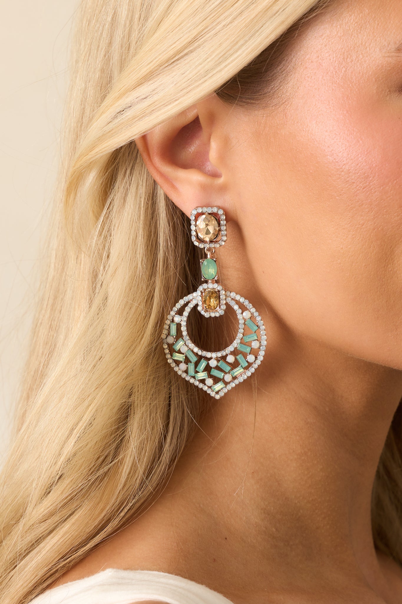 Drinks At Sunset Mint Green Rhinestone Drop Earrings