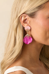 Wildflower Muse Fuchsia Pink Flower Petal Drop Earrings