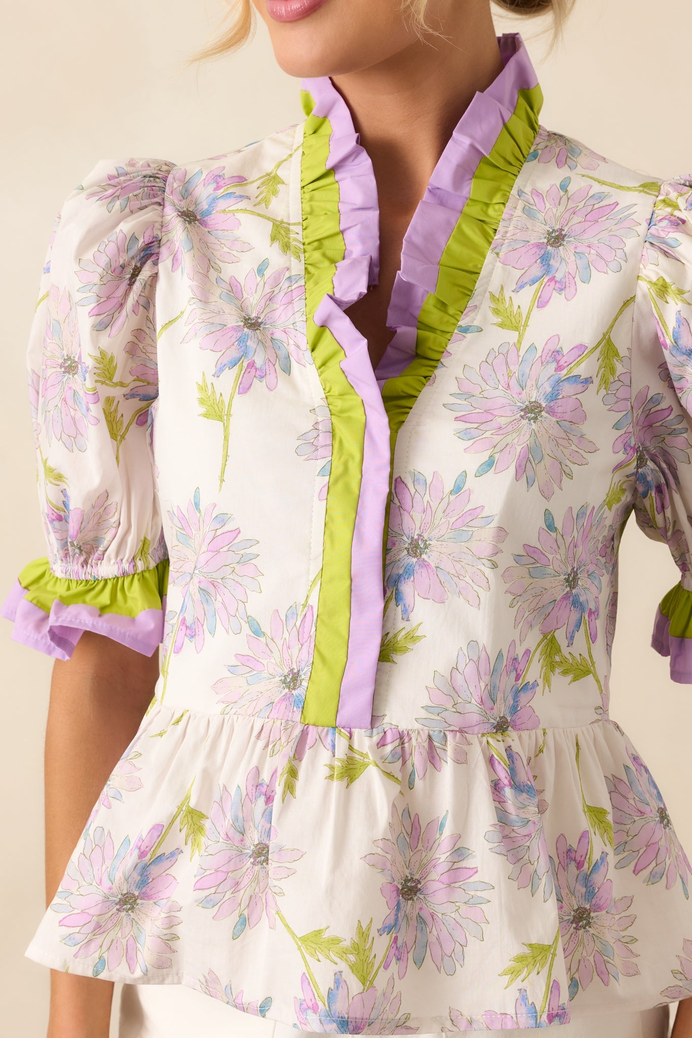 Happiness Is Homemade Lavender Floral Cotton Peplum Top