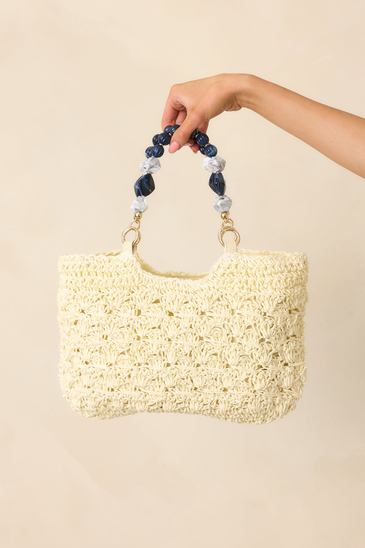Reflections On The Water Ivory Raffia Woven Handbag