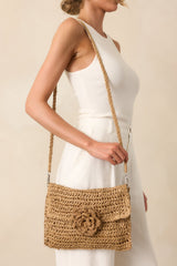 It's Just What She Needs Tan Raffia Woven Flower Handbag