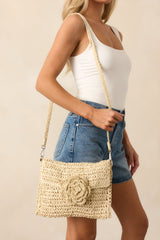 It's Just What She Needs Ivory Raffia Woven Flower Handbag
