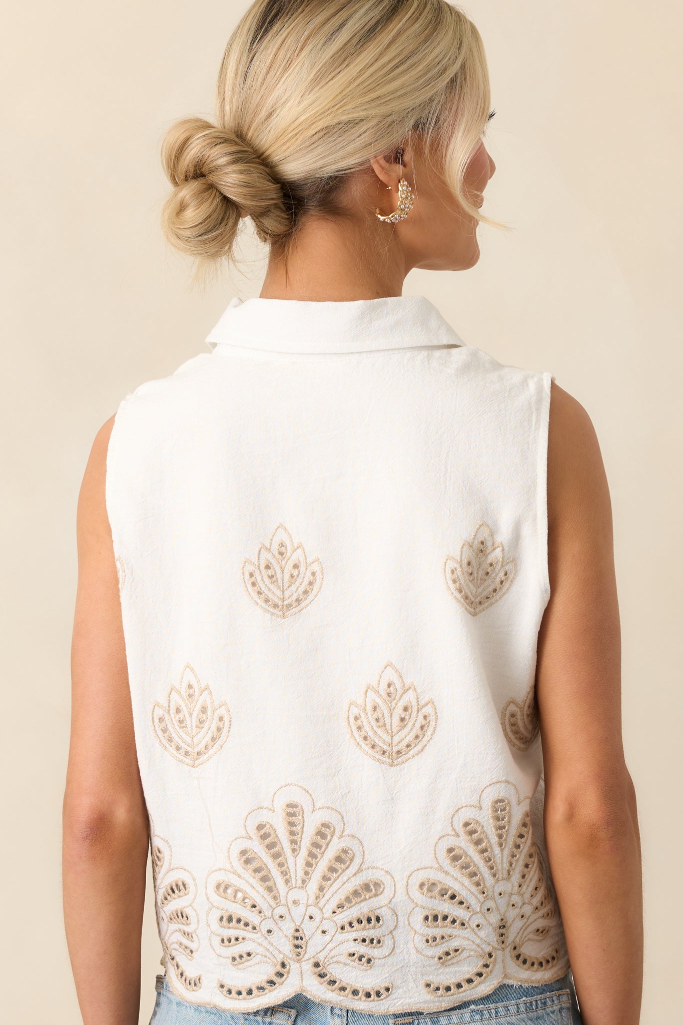 Trust The Timing Ivory Cotton Embroidered Eyelet Top