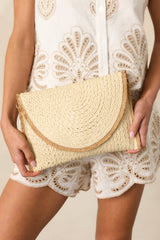Meet Me At The Lighthouse Ivory Raffia Woven Clutch Handbag