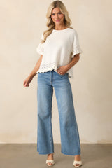 Call It How I See It Ivory Cotton Short Sleeve Knit Top