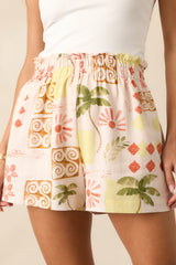 Playing It Cool Beige Tropical Print Linen Shorts