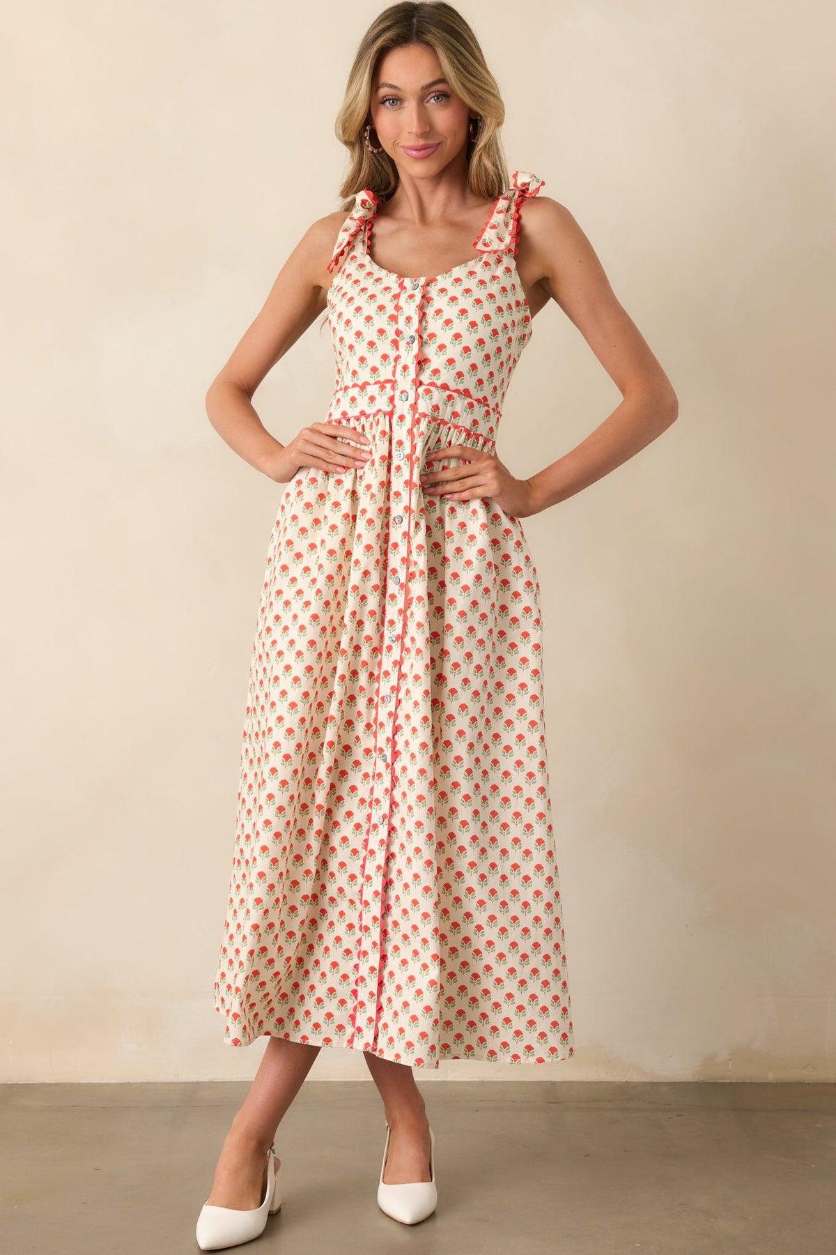 Hold Onto That Feeling Red Floral Cotton Sleeveless Maxi Dress