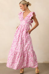 Nothing But The Best Pink Tropical Toile Print Cotton Maxi Dress