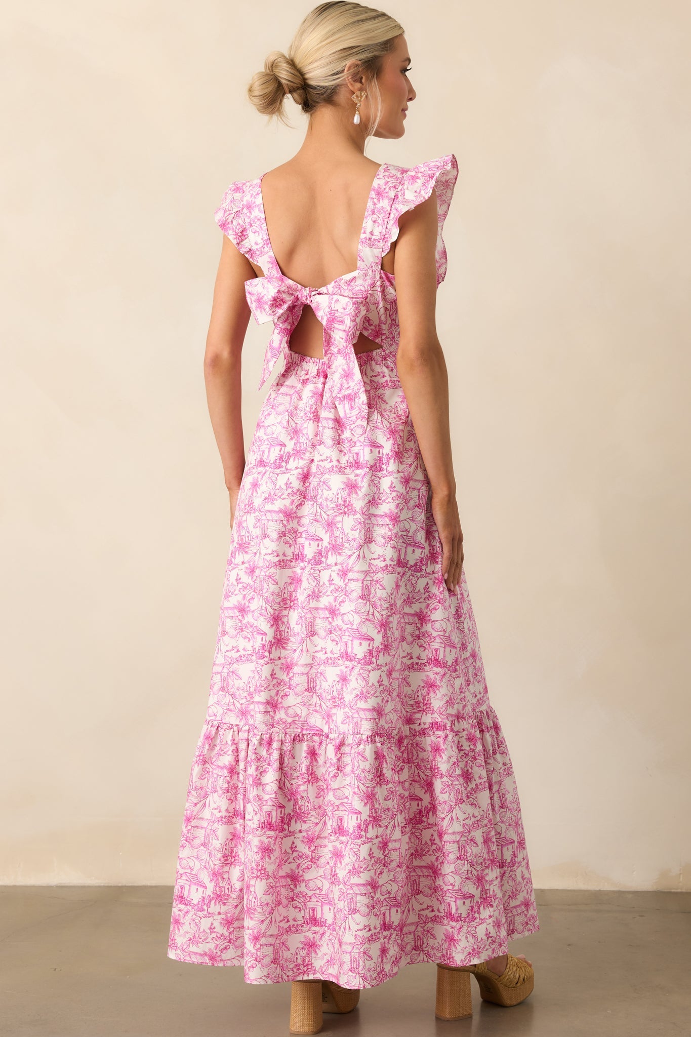 Nothing But The Best Pink Tropical Toile Print Cotton Maxi Dress