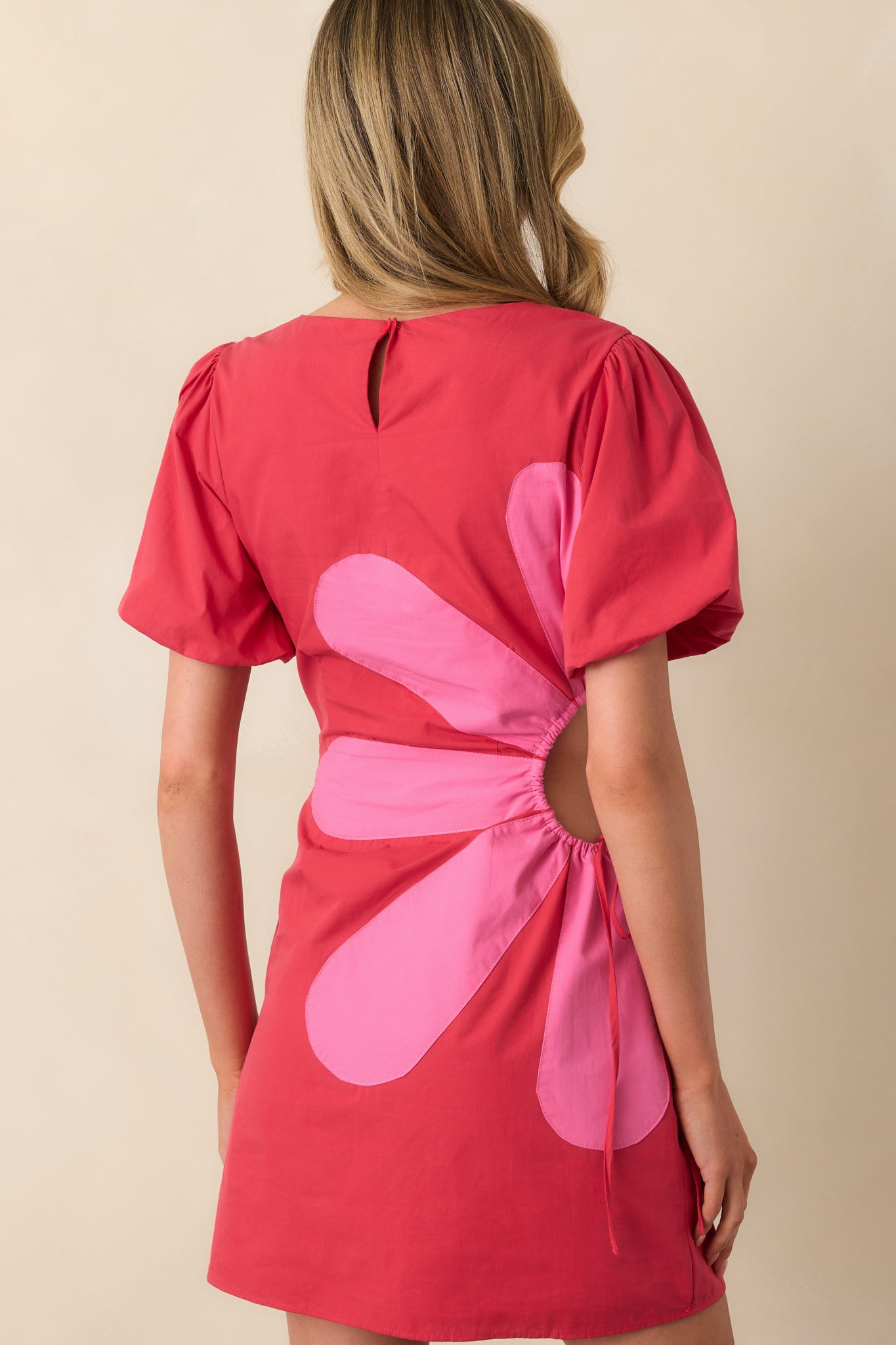 Living My Best Life Red Cotton Short Sleeve Cut-Out Mini Dress