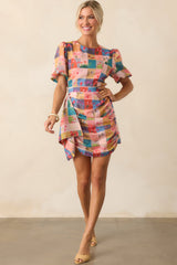More Than Meets The Eye Blush Pink Floral Plaid Mini Dress