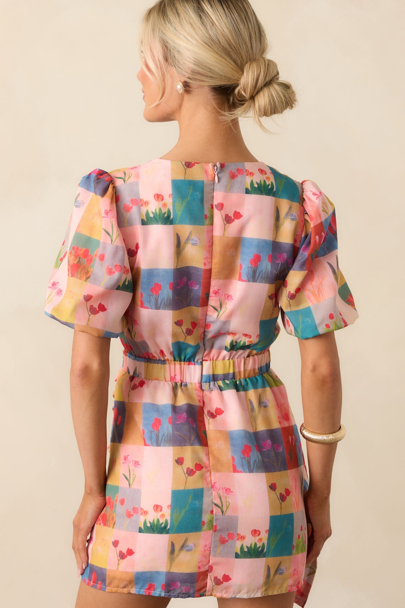More Than Meets The Eye Blush Pink Floral Plaid Mini Dress