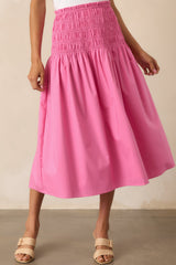 Ease Your Mind Hot Pink Smocked Drop Waist Midi Skirt