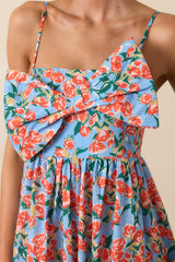 Too Good Not To Go Out Blue Floral Cotton Bow Front Jumpsuit
