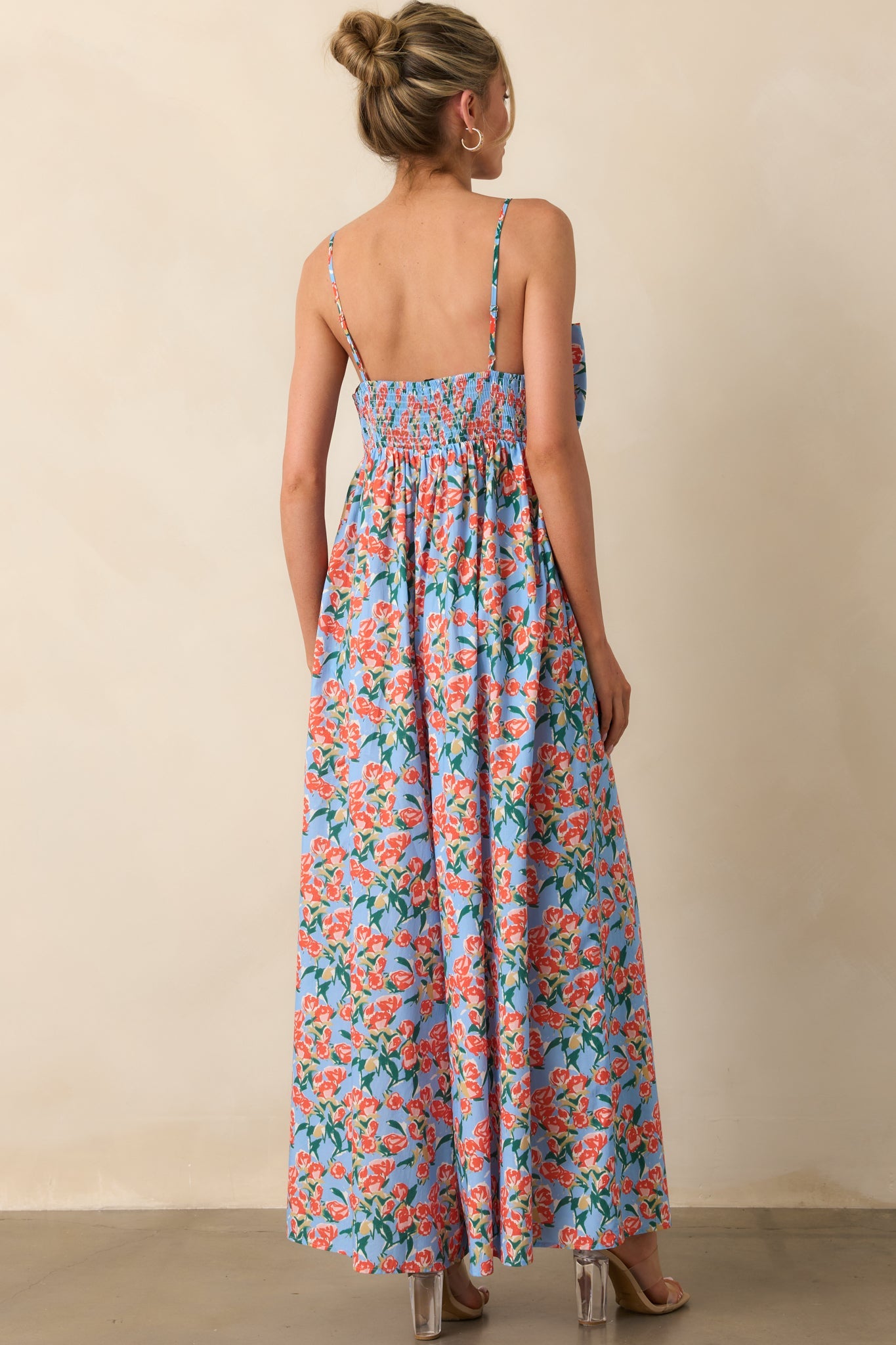 Too Good Not To Go Out Blue Floral Cotton Bow Front Jumpsuit