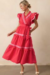 Nothing In Particular Red Flutter Sleeve Ruffle Maxi Dress