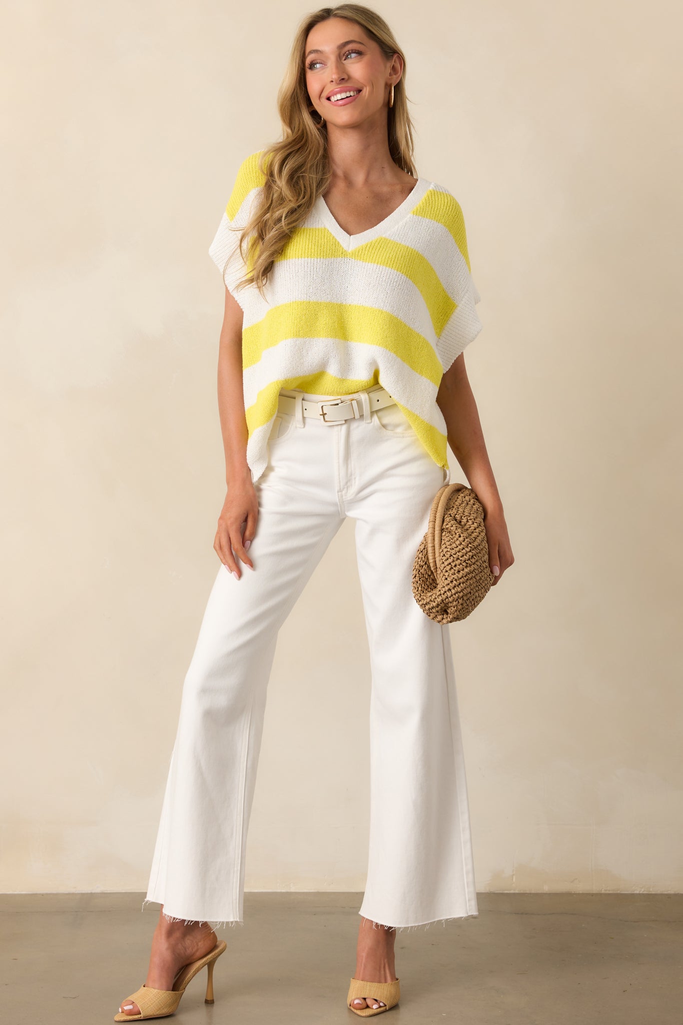 Enjoy The Ride Yellow Stripe Oversized Loose Knit Top