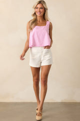 Lola Peony Pink Stripe Cotton Crop Top