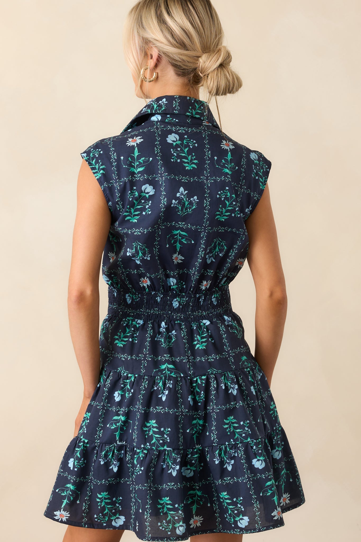 Do What You Love Navy Floral Print Cotton Mini Shirt Dress