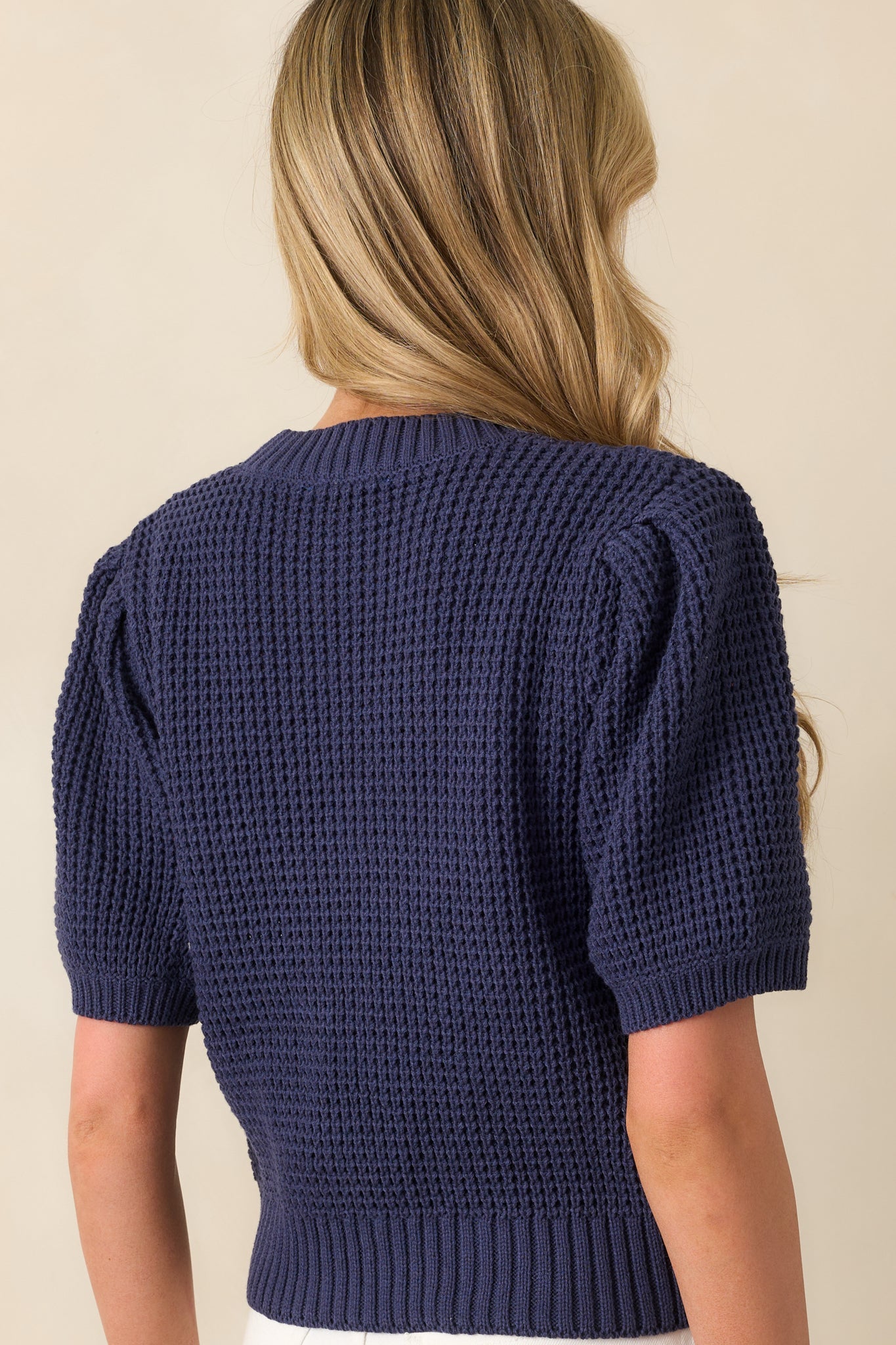 Nothing But Time Navy Knit Cotton Short Sleeve Sweater