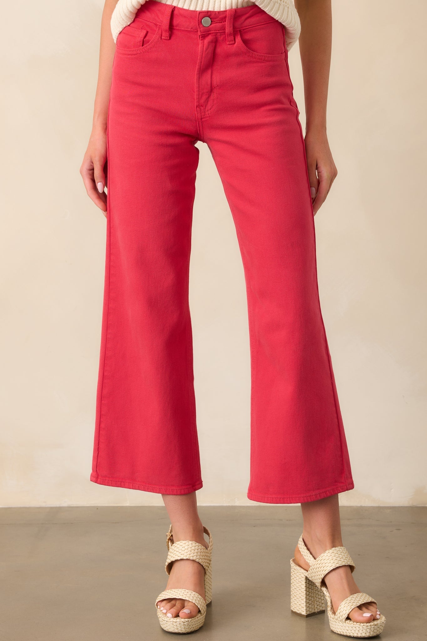 Into The Clouds Red Cropped Wide Leg Jeans