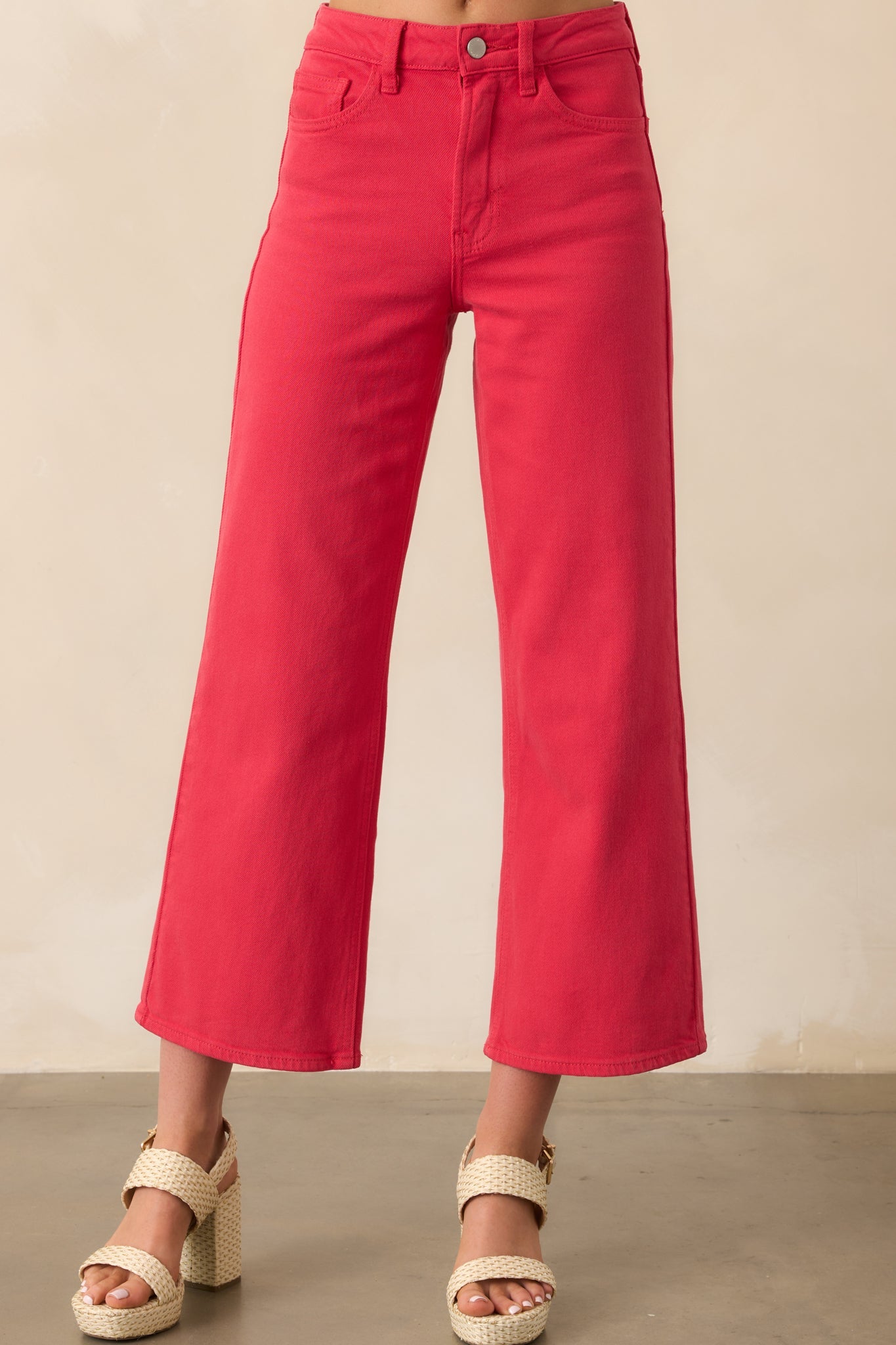 Into The Clouds Red Cropped Wide Leg Jeans