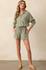 Z Supply Avocado Green Perfect Linen Short